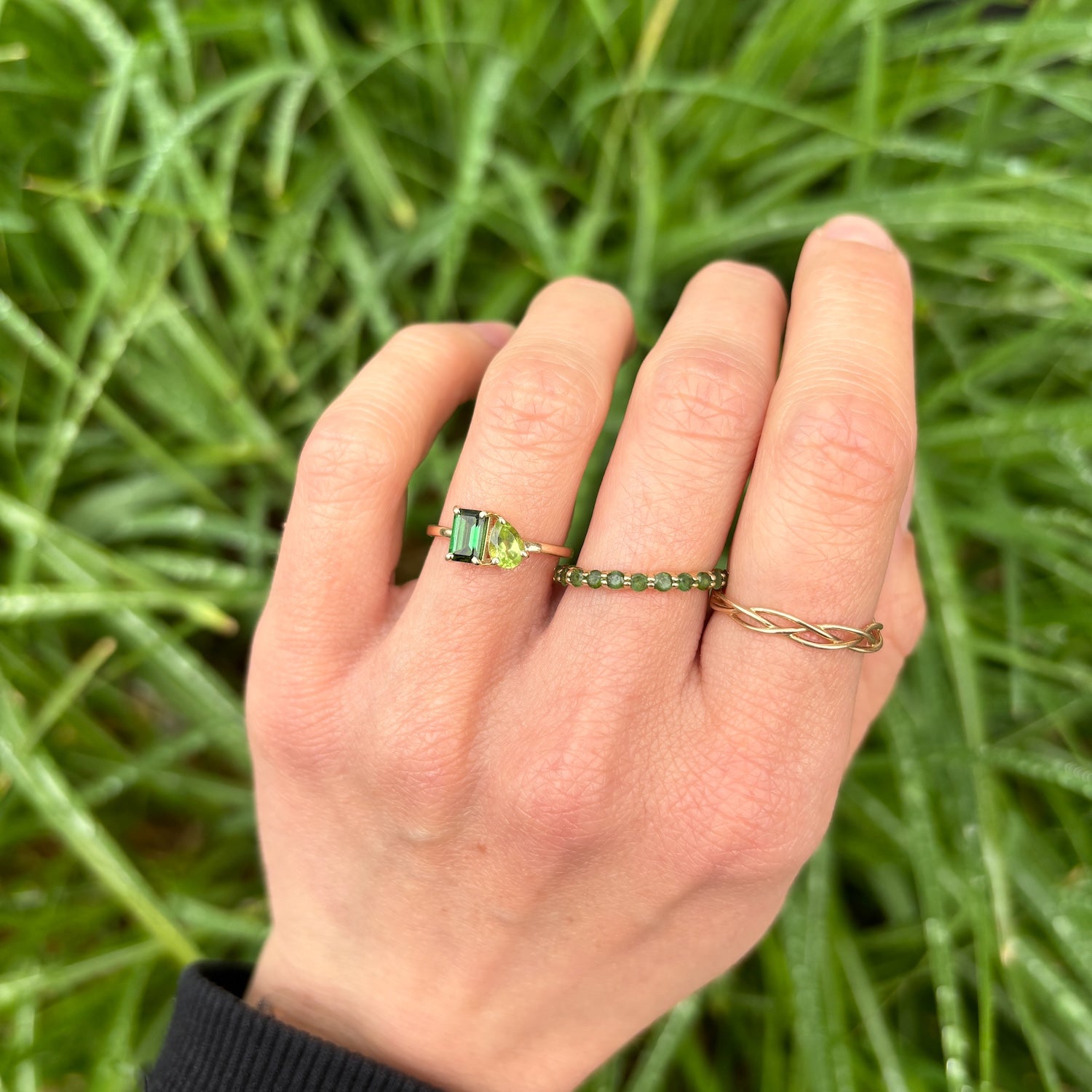 Toi et Moi Tourmaline Peridot ring | 9K